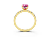 Yellow gold Emerald Cut Pink Sapphire Solitaire Ring with Round  Pavé Band and Four-Prong Setting_39