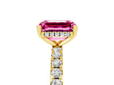Yellow gold Emerald Cut Pink Sapphire Solitaire Ring with Round  Pavé Band and Four-Prong Setting_41
