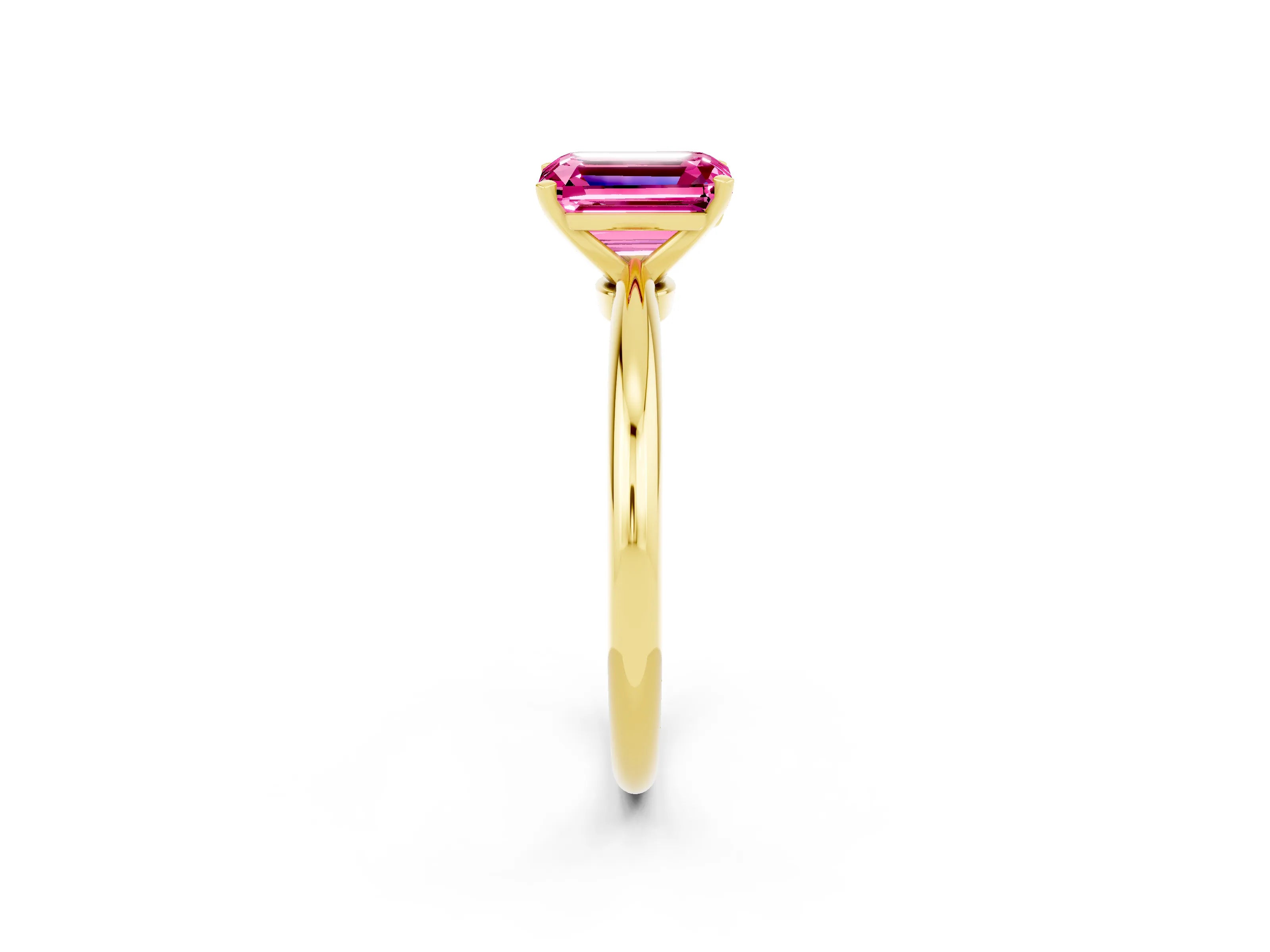 Yellow gold Emerald Cut Pink Sapphire Solitaire Ring with Six-Prong Setting and Classic Band_2