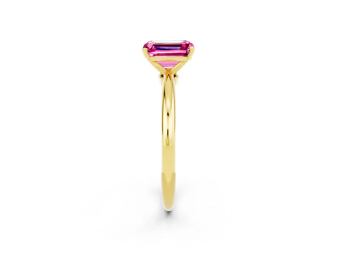 Yellow gold Emerald Cut Pink Sapphire Solitaire Ring with Six-Prong Setting and Classic Band_2