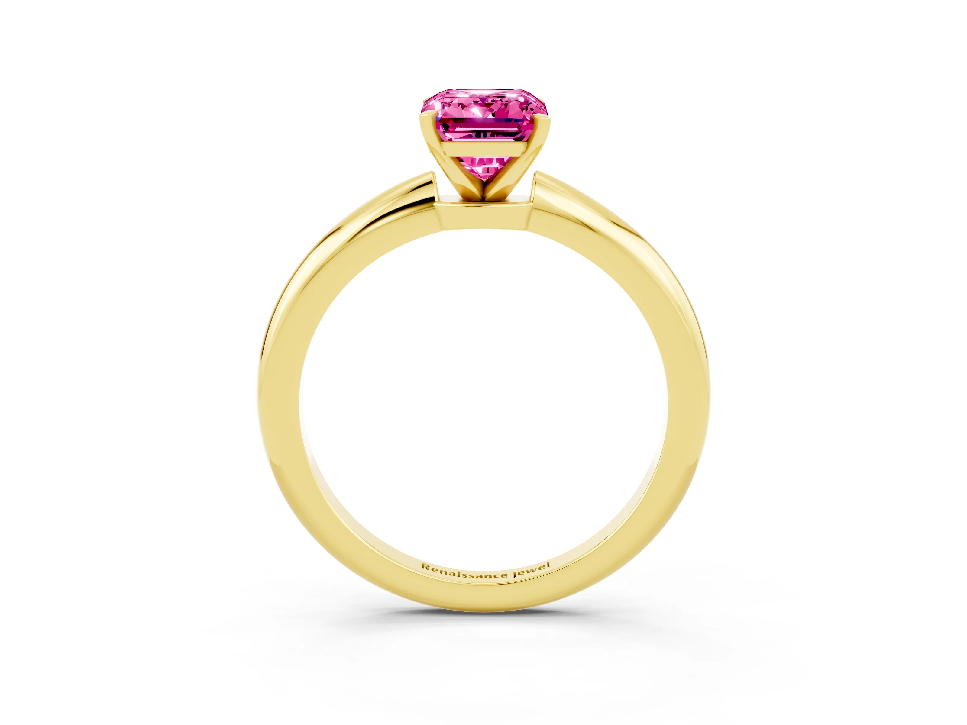 Yellow gold Emerald Cut Pink Sapphire Solitaire Ring with Six-Prong Setting and Classic Band_3