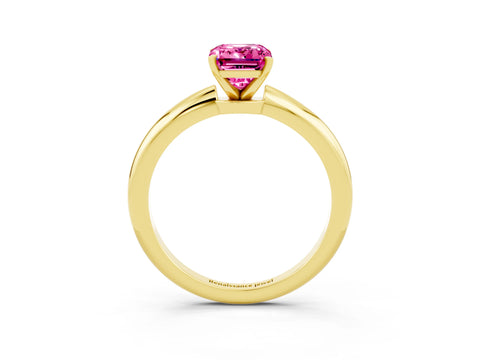 Yellow gold Emerald Cut Pink Sapphire Solitaire Ring with Six-Prong Setting and Classic Band_3