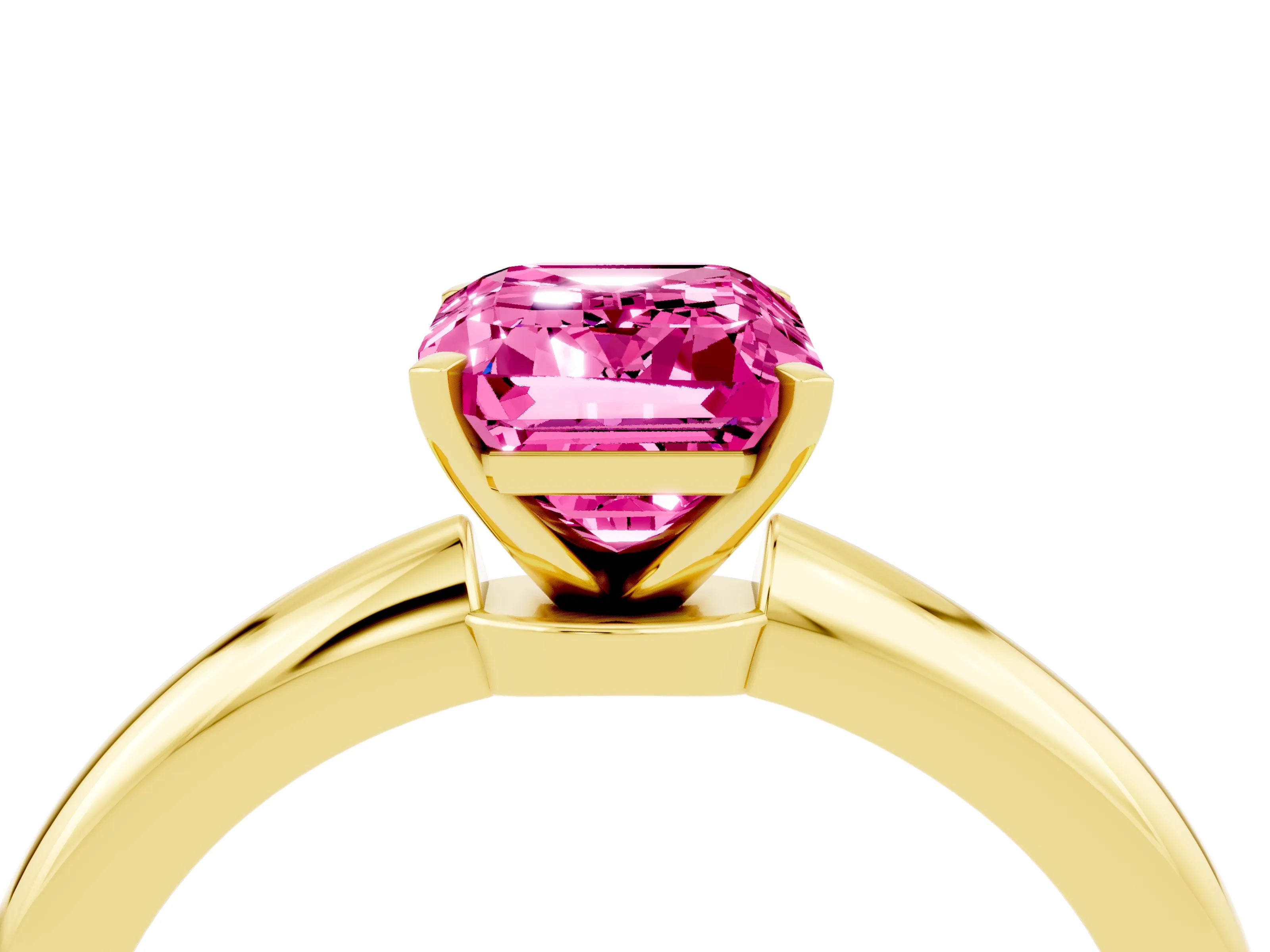 Yellow gold Emerald Cut Pink Sapphire Solitaire Ring with Six-Prong Setting and Classic Band_4