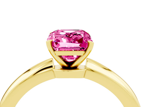 Yellow gold Emerald Cut Pink Sapphire Solitaire Ring with Six-Prong Setting and Classic Band_4