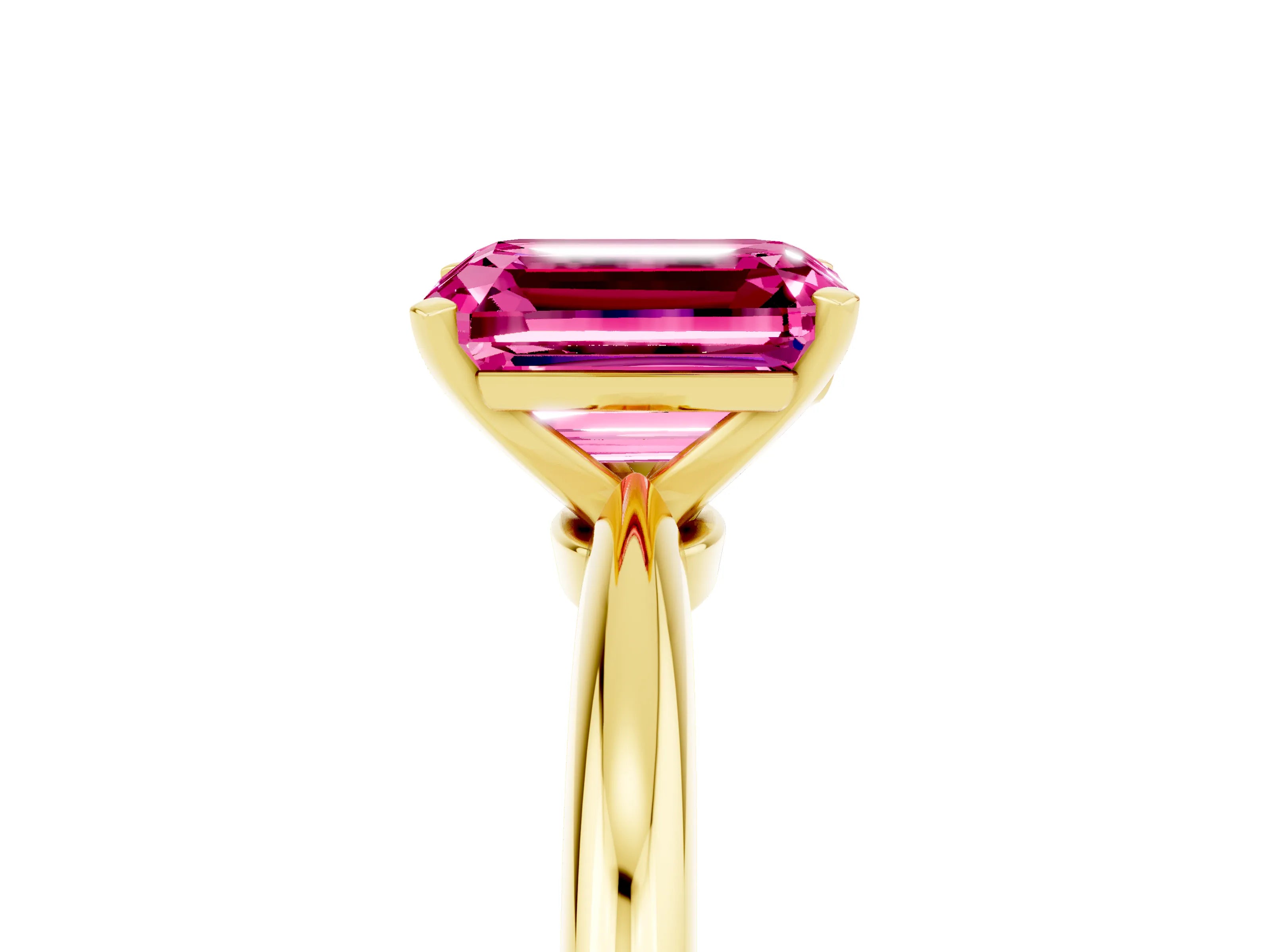 Yellow gold Emerald Cut Pink Sapphire Solitaire Ring with Six-Prong Setting and Classic Band_5