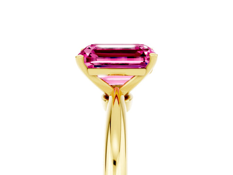 Yellow gold Emerald Cut Pink Sapphire Solitaire Ring with Six-Prong Setting and Classic Band_5