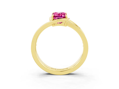 Yellow gold Emerald Cut Pink Sapphire Solitaire Ring with Split Shank and Prong Setting_3