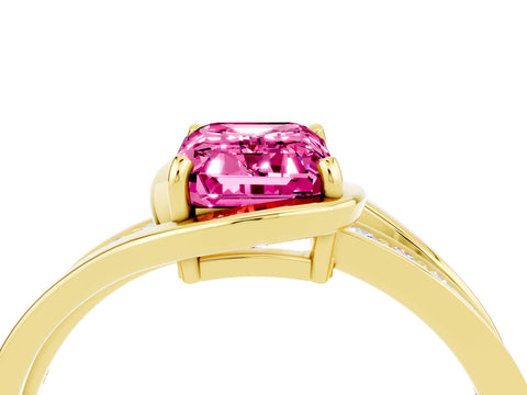 Yellow gold Emerald Cut Pink Sapphire Solitaire Ring with Split Shank and Prong Setting_4