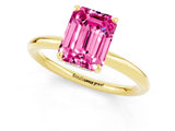 Yellow gold Emerald Cut Pink Sapphire Solitaire Ring with Thin Band and Four-Prong Setting_37