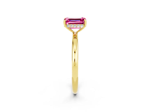 Yellow gold Emerald Cut Pink Sapphire Solitaire Ring with Thin Band and Four-Prong Setting_38