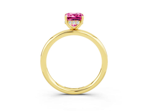 Yellow gold Emerald Cut Pink Sapphire Solitaire Ring with Thin Band and Four-Prong Setting_39