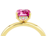Yellow gold Emerald Cut Pink Sapphire Solitaire Ring with Thin Band and Four-Prong Setting_40