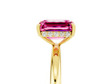 Yellow gold Emerald Cut Pink Sapphire Solitaire Ring with Thin Band and Four-Prong Setting_41