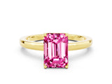 Yellow gold Emerald Cut Pink Sapphire Solitaire Ring with Thin Band and Prong Setting_12