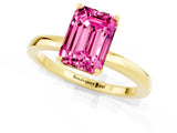 Yellow gold Emerald Cut Pink Sapphire Solitaire Ring with Thin Band and Prong Setting_13