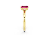 Yellow gold Emerald Cut Pink Sapphire Solitaire Ring with Thin Band and Prong Setting_14
