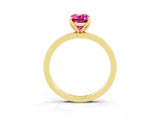 Yellow gold Emerald Cut Pink Sapphire Solitaire Ring with Thin Band and Prong Setting_15