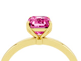 Yellow gold Emerald Cut Pink Sapphire Solitaire Ring with Thin Band and Prong Setting_16