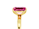 Yellow gold Emerald Cut Pink Sapphire Solitaire Ring with Thin Band and Prong Setting_17