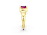 Yellow gold Emerald Cut Pink Sapphire Solitaire Ring with Wide Band and Prong Setting_26