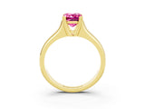 Yellow gold Emerald Cut Pink Sapphire Solitaire Ring with Wide Band and Prong Setting_27