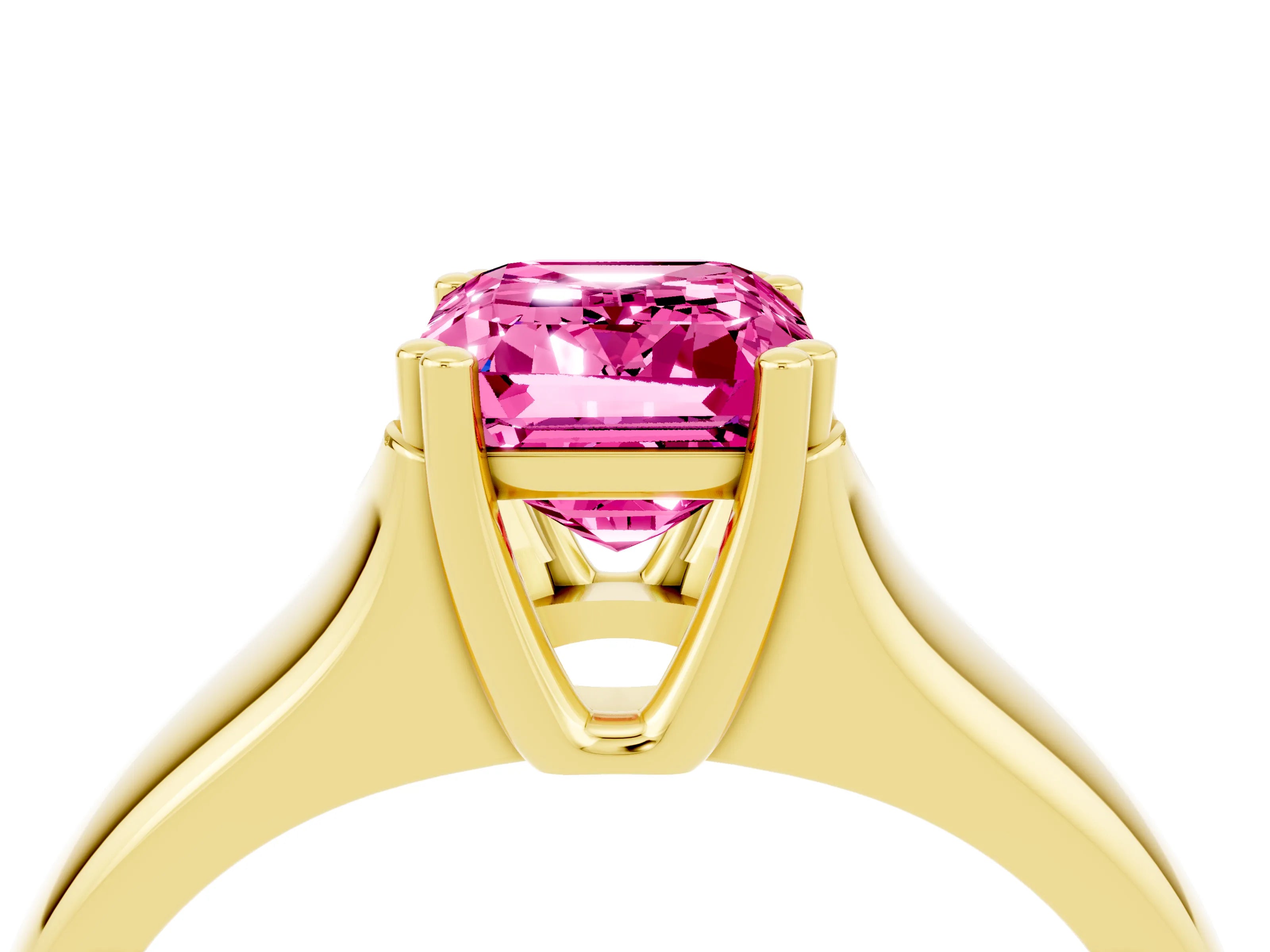 Yellow gold Emerald Cut Pink Sapphire Solitaire Ring with Wide Band and Prong Setting_28
