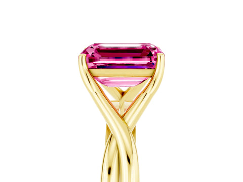 Yellow gold Emerald Cut Pink Sapphire Solitaire Twist Band Prong Setting Ring_101