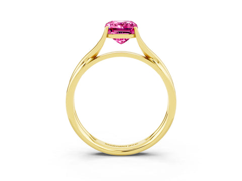 Yellow gold Emerald Cut Pink Sapphire Solitaire Twist Band Prong Setting Ring_99