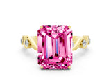 Yellow gold Emerald Cut Pink Sapphire Solitaire Twisted Band with Round  Accents and Prong Setting_12