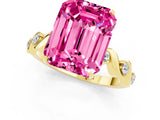 Yellow gold Emerald Cut Pink Sapphire Solitaire Twisted Band with Round  Accents and Prong Setting_13
