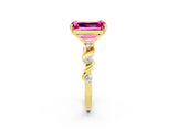 Yellow gold Emerald Cut Pink Sapphire Solitaire Twisted Band with Round  Accents and Prong Setting_14
