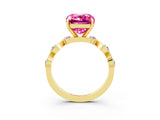 Yellow gold Emerald Cut Pink Sapphire Solitaire Twisted Band with Round  Accents and Prong Setting_15