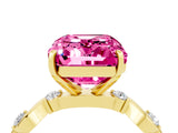 Yellow gold Emerald Cut Pink Sapphire Solitaire Twisted Band with Round  Accents and Prong Setting_16