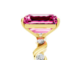 Yellow gold Emerald Cut Pink Sapphire Solitaire Twisted Band with Round  Accents and Prong Setting_17
