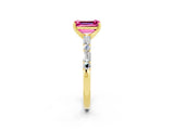 Yellow gold Emerald Cut Pink Sapphire Solitaire with Side Baguettes and Channel Set Band_26