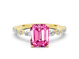 Yellow gold Emerald Cut Pink Sapphire Solitaire with Side Stones on a Pavé Band and Four-Prong Setting_24