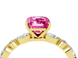 Yellow gold Emerald Cut Pink Sapphire Solitaire with Side Stones on a Pavé Band and Four-Prong Setting_28