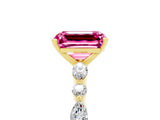 Yellow gold Emerald Cut Pink Sapphire Solitaire with Side Stones on a Pavé Band and Four-Prong Setting_29