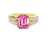 Yellow gold Emerald Cut Pink Sapphire Split Shank Engagement Ring with Pavé Band_24