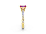 Yellow gold Emerald Cut Pink Sapphire Split Shank Engagement Ring with Pavé Band_26