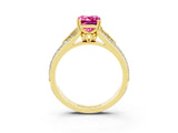 Yellow gold Emerald Cut Pink Sapphire Split Shank Engagement Ring with Pavé Band_27