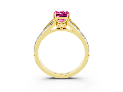 Yellow gold Emerald Cut Pink Sapphire Split Shank Engagement Ring with Pavé Band_27