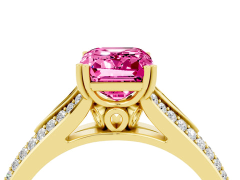 Yellow gold Emerald Cut Pink Sapphire Split Shank Engagement Ring with Pavé Band_28
