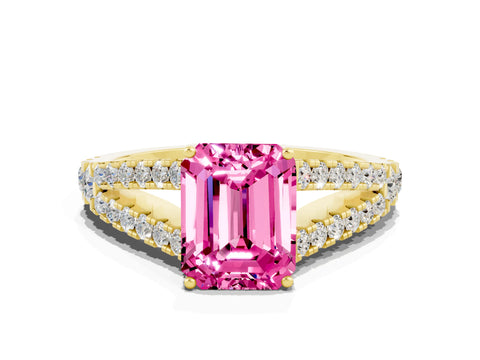 Yellow gold Emerald Cut Pink Sapphire Split Shank Pavé Engagement Ring with Four-Prong Setting_12