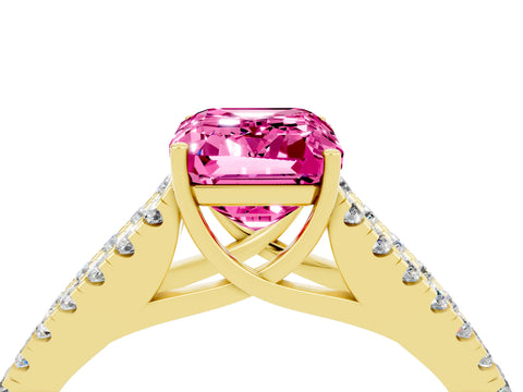 Yellow gold Emerald Cut Pink Sapphire Split Shank Pavé Engagement Ring with Four-Prong Setting_16