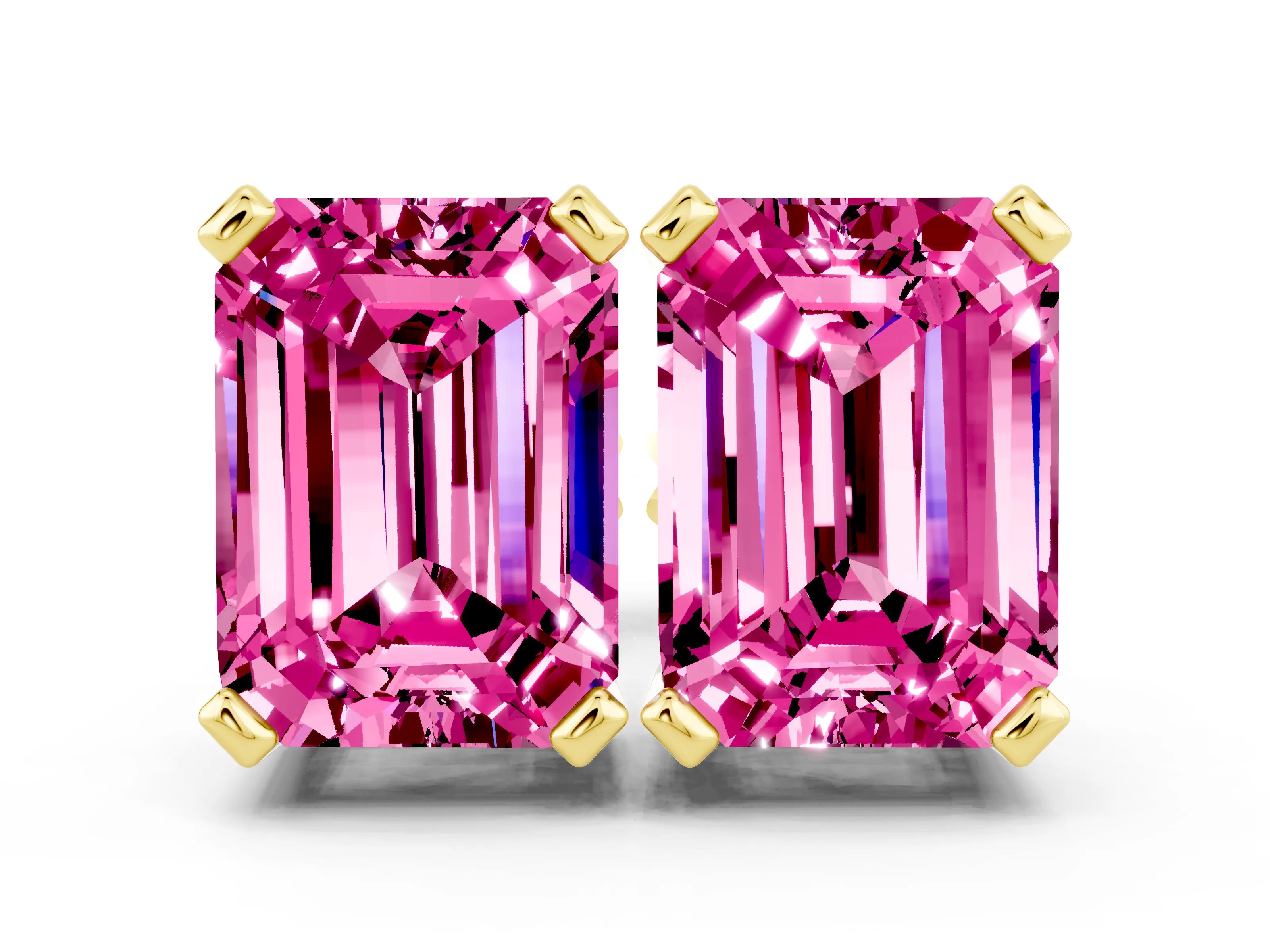Yellow gold Emerald Cut Pink Sapphire Stud Earrings_24
