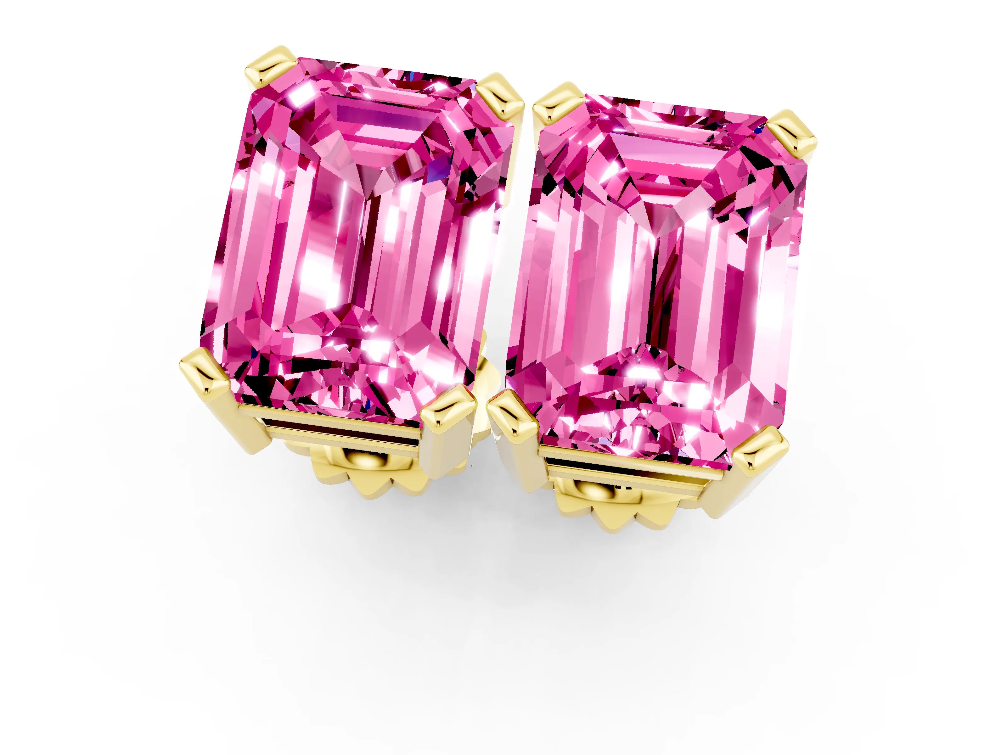Yellow gold Emerald Cut Pink Sapphire Stud Earrings_25