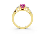 Yellow gold Emerald Cut Pink Sapphire Three-Stone Ring with Pavé Split Shank and Four-Prong Setting_27