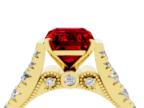 Yellow gold Emerald Cut Ruby Classic Solitaire Ring with Pavé Band and Four-Prong Setting_4