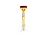 Yellow gold Emerald Cut Ruby Cluster Side Stone Solitaire Ring with Prong Setting_26